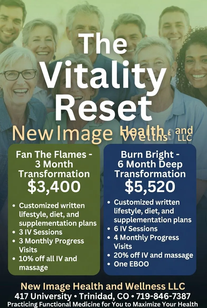 The Vitality Reset — Fan The Flames 3-month transformation $3,400 and Burn Bright 6-month deep transformation $5,520 at New Image Health and Wellness